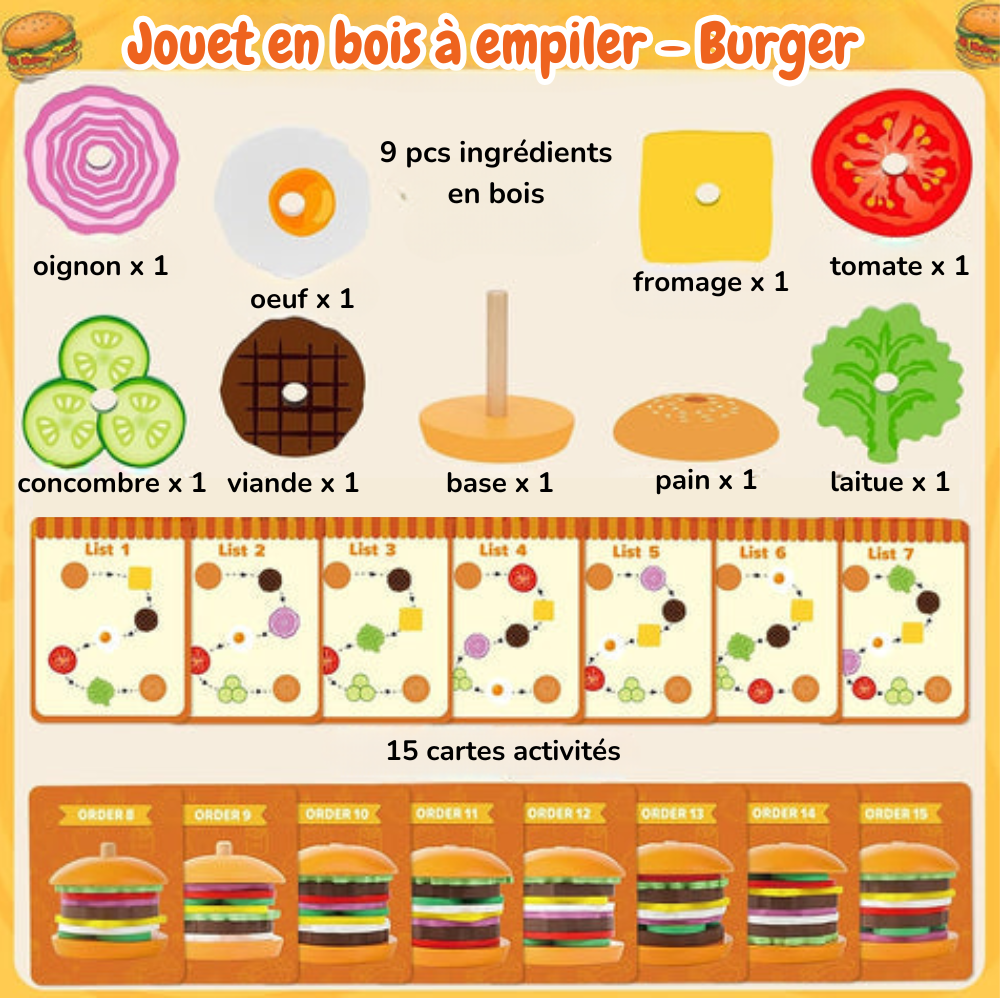 Jouet de superposition de burgers Montessori